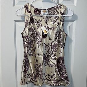 NWT Talbots‎ Top Tank 100% Silk Size 4 Cream Floral Blouse